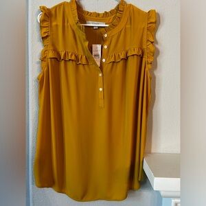 LOFT Golden Ruffle Button-Down Blouse